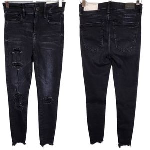 American Eagle 0 Short Hi-Rise Jegging Distressed Super Stretch Black NWT